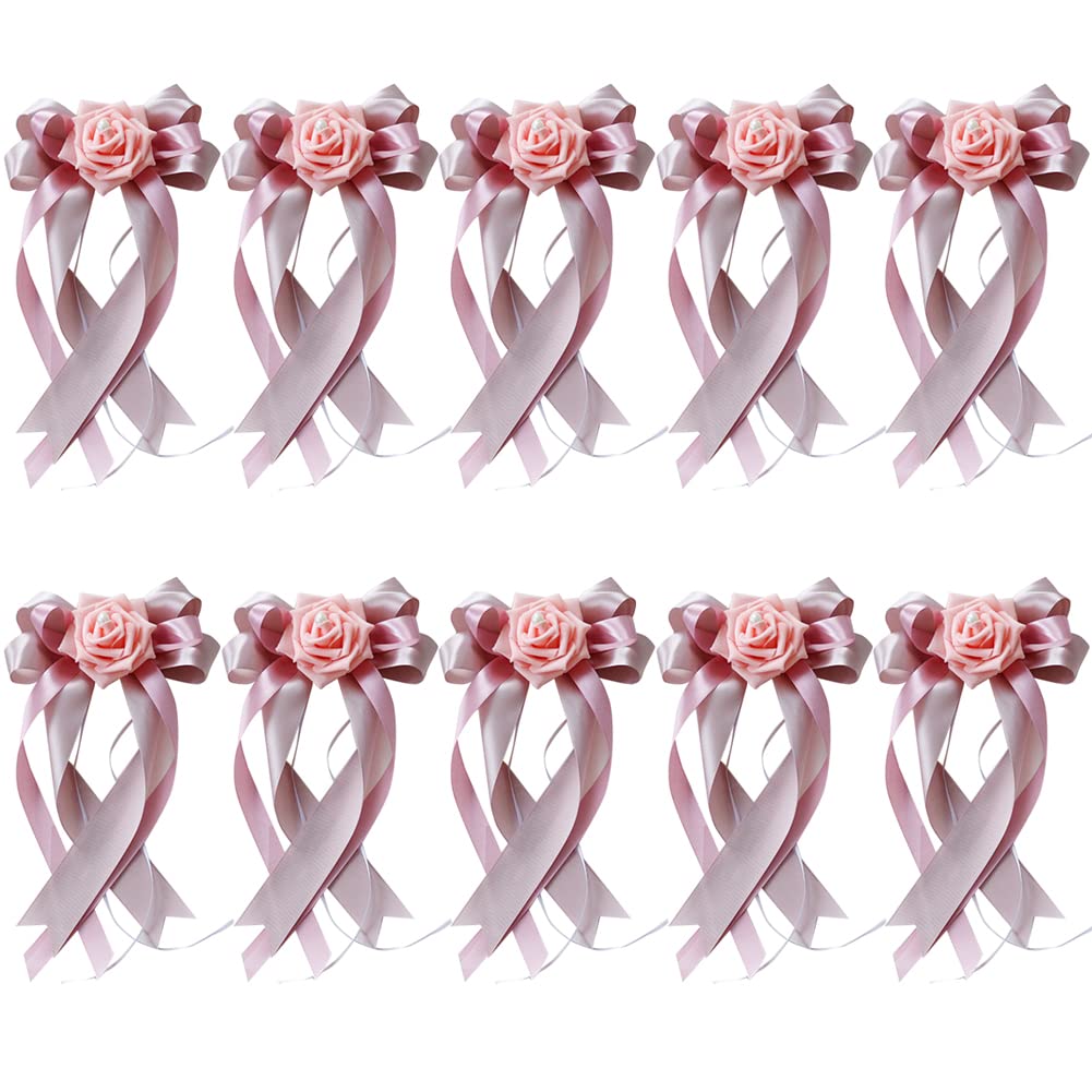 Asudaro SimulacióN De DecoracióN De Coche De Boda, 10 Piezas DecoracióN De Rosas Artificiales Flores De La Boda Cinta De DecoracióN Coche De Boda para Cuerpo Espejo Retrovisor Manija De Puerta