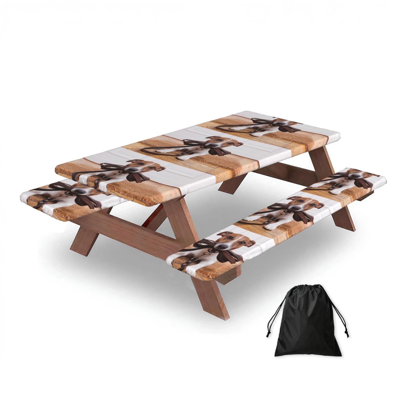 Dopklna As Picture Dogs Jack Russell Terrier Animals, Picnic Table Cover With Bench Covers -Waterproof Elastic Fitted Tablecloth For Garden Camping Patio 76X152cm