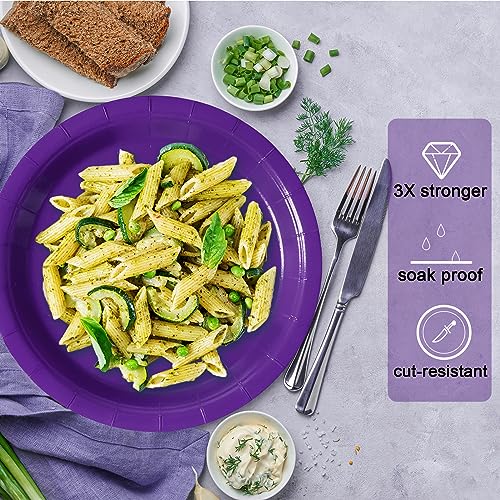 Image of Purple Disposable Paper Plates, 9 Inch Dinner Plates, 50 Count Bulk
