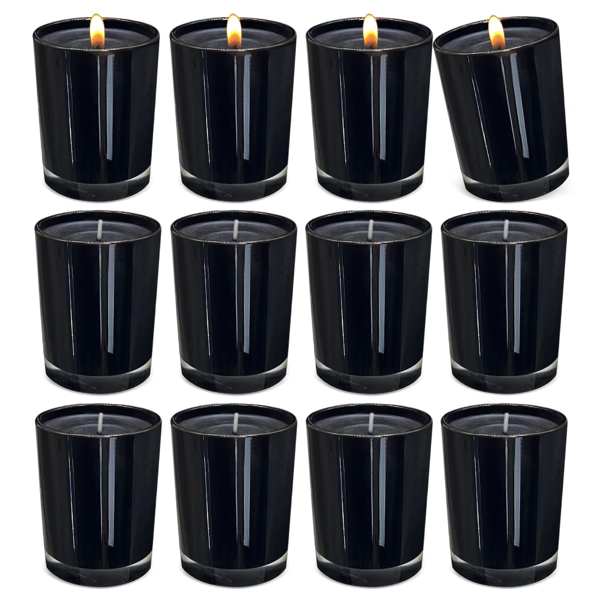 12 Pack Black Unscented Glass Filled Votive Candles, Soy Wax Candle Ideal Gifts for Spa Weddings Birthdays Holidays Party