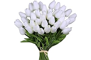 30pcs White 14" Artificial Latex Tulip Flowers for Weddings, Parties, and Home Decor