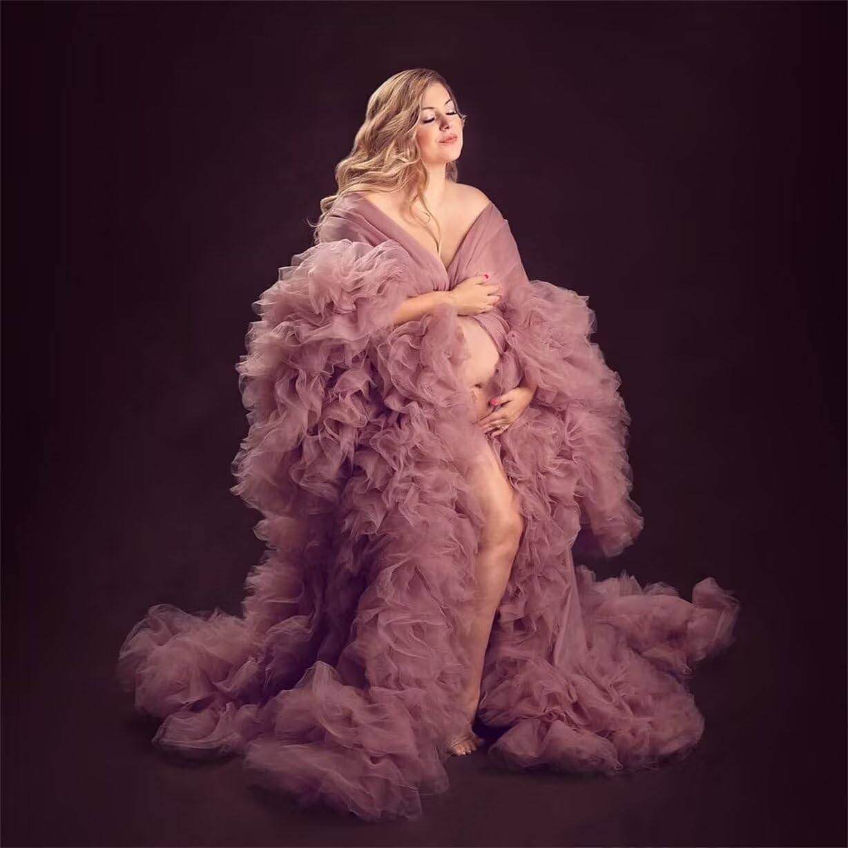 Vestido de maternidad de tul hinchado para sesión de fotos, lencería larga transparente, baby shower, embarazo, fotografía, vestido AH049