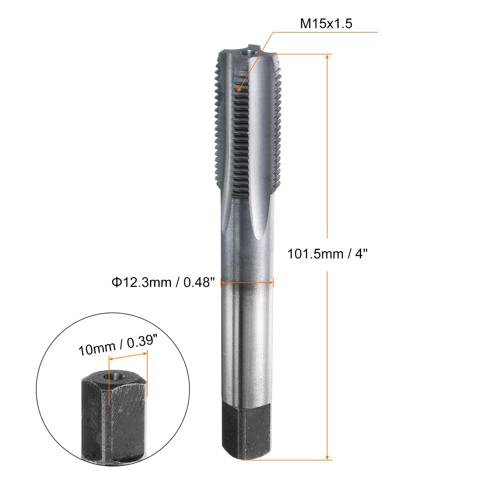 HARFINGTON M15x1.5 Metric Thread Tap 6542 Cobalt High-Speed Steel TiCN Coated Plug Tap Right Hand Straight Flutes Screw Threading Hand Tap