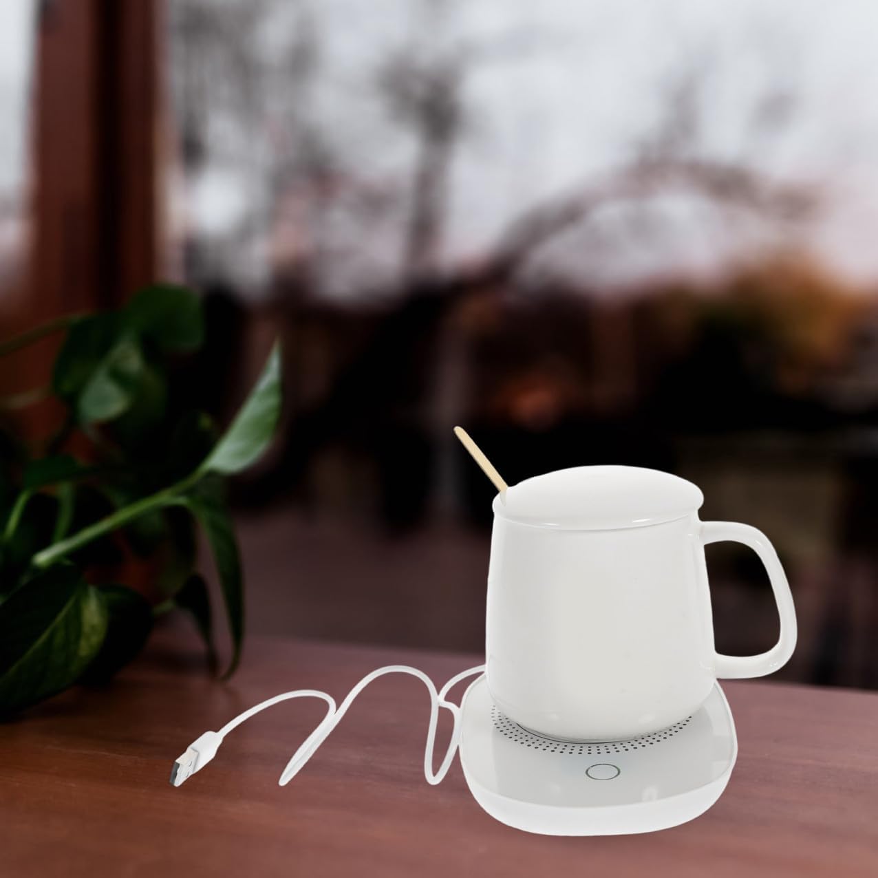 Electric Mug Warmer and 55℃ Thermostat Cup Heating Pad USB Powered Milk Warmer for Formula and Coffee at Home or Office, Ceramic Surface with Gravity Sensor, Beige