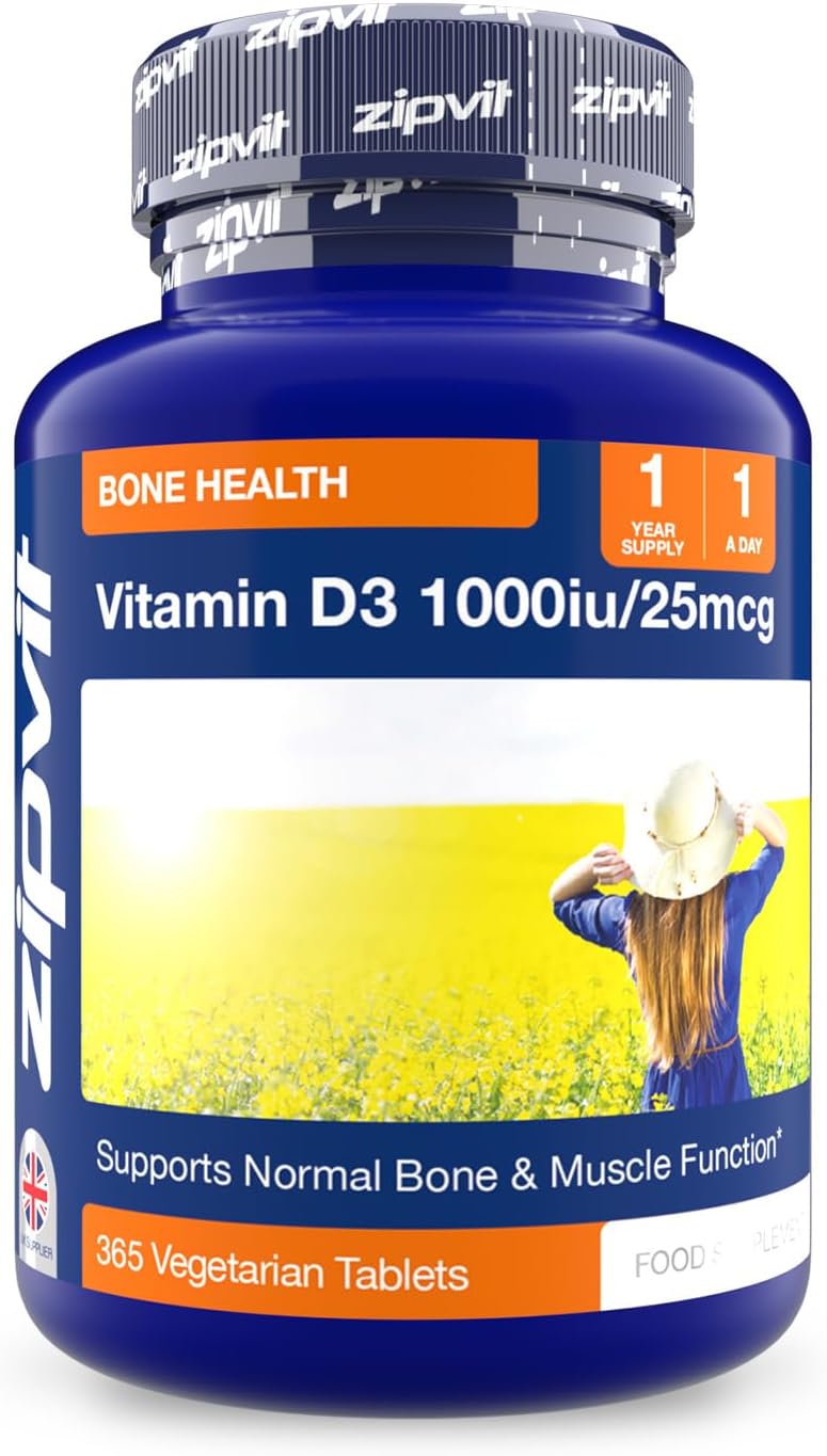 Zipvit Vitamin D 1000IU, 1 Year Supply, 365 Vegetarian D3 Tablets, High Absorption, Easy-to-Swallow Vitamin D Tablets for Immune, Bone & Muscle Health