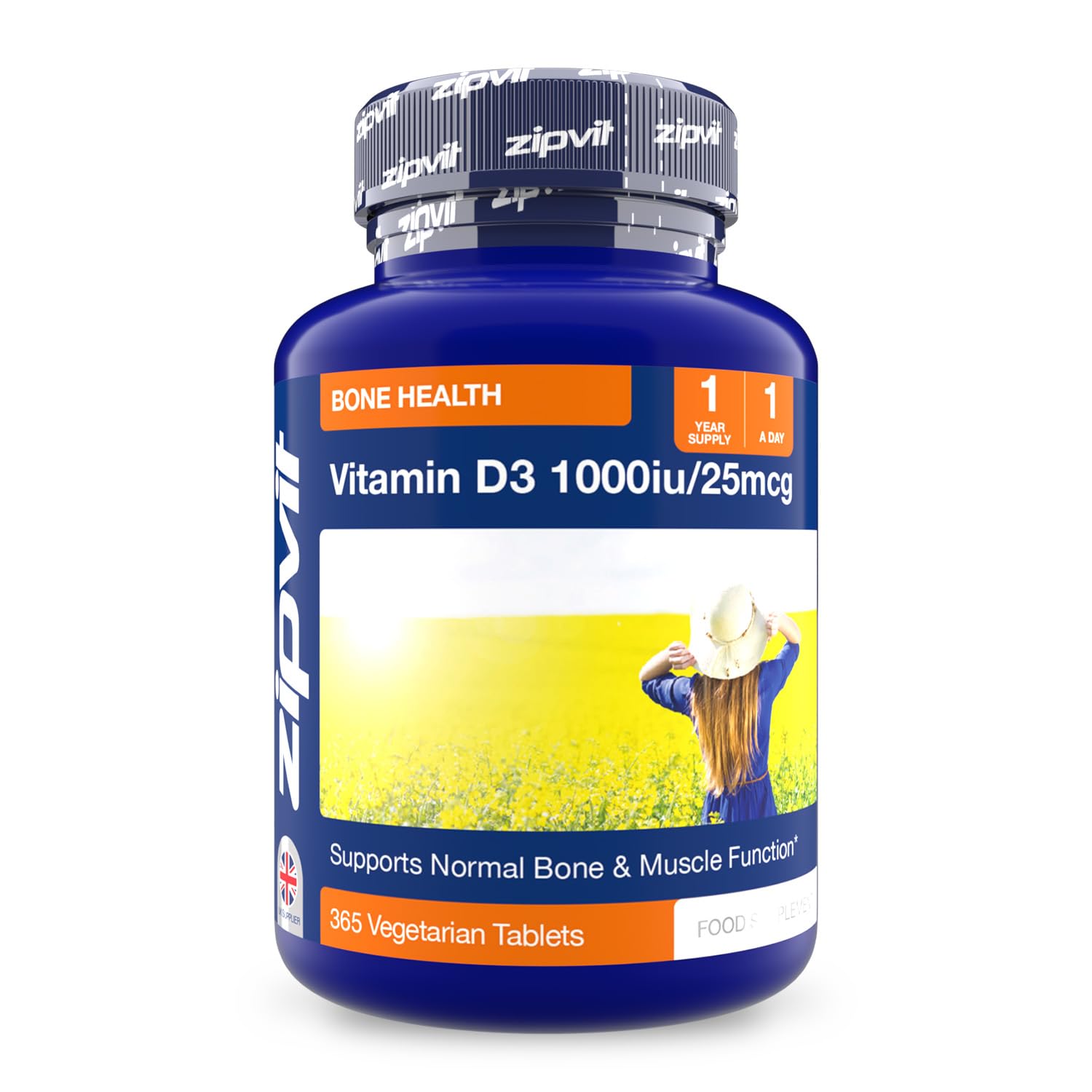 ZipvitVitamin D 1000IU, 1 Year Supply, 365 Vegetarian D3 Tablets, High Absorption, Easy-to-Swallow Vitamin D Tablets for Immune, Bone & Muscle Health