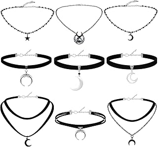 9 Pcs Gothic Choker Necklace for Women Black Star Moon Vintage Y2k Rock Necklace for Mother's Day Jewelry Gift