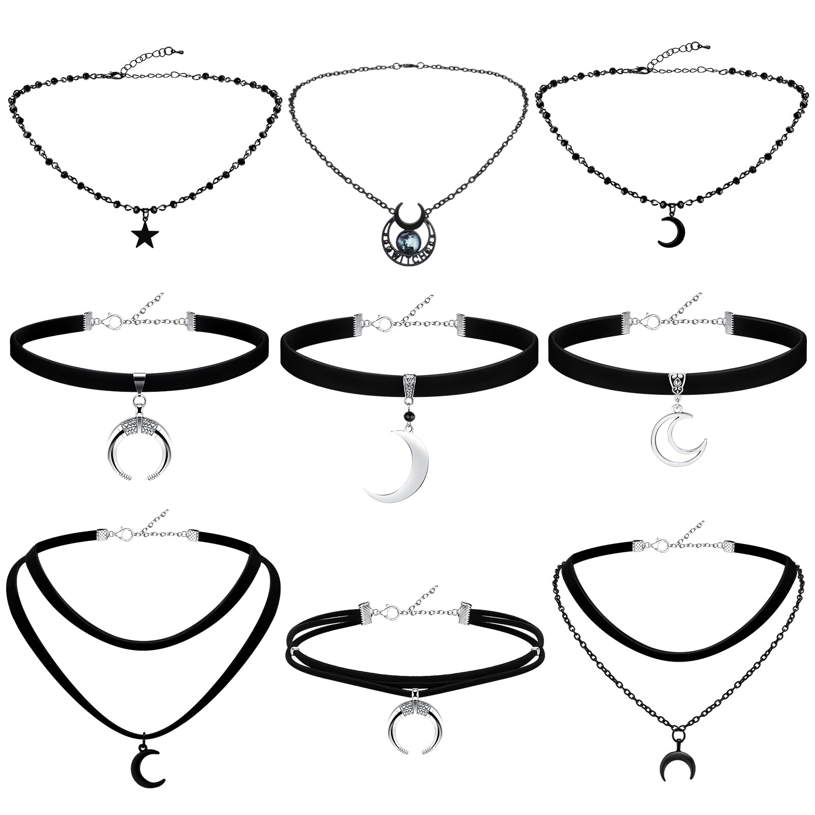 Amazon.com: Ferreve 9 Pcs Gothic Choker Necklace Black Star Moon Choker ...