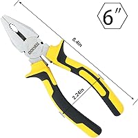 Vista 8 de DOWELL Alicates de Liniero - Alicates Combinados con Cortador de 6 Pulgadas, Construcción de Acero al Cromo Níquel de Servicio Pesado y Mango