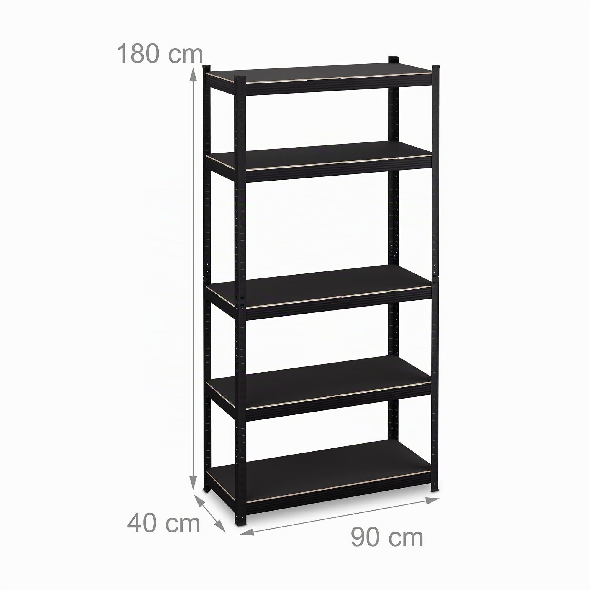 Relaxdays Estantería Metálica Cargas Pesadas, 180x90x40cm, 5 Baldas, hasta 875kg, Sótano, Garaje, Oficina, Acero, Negro