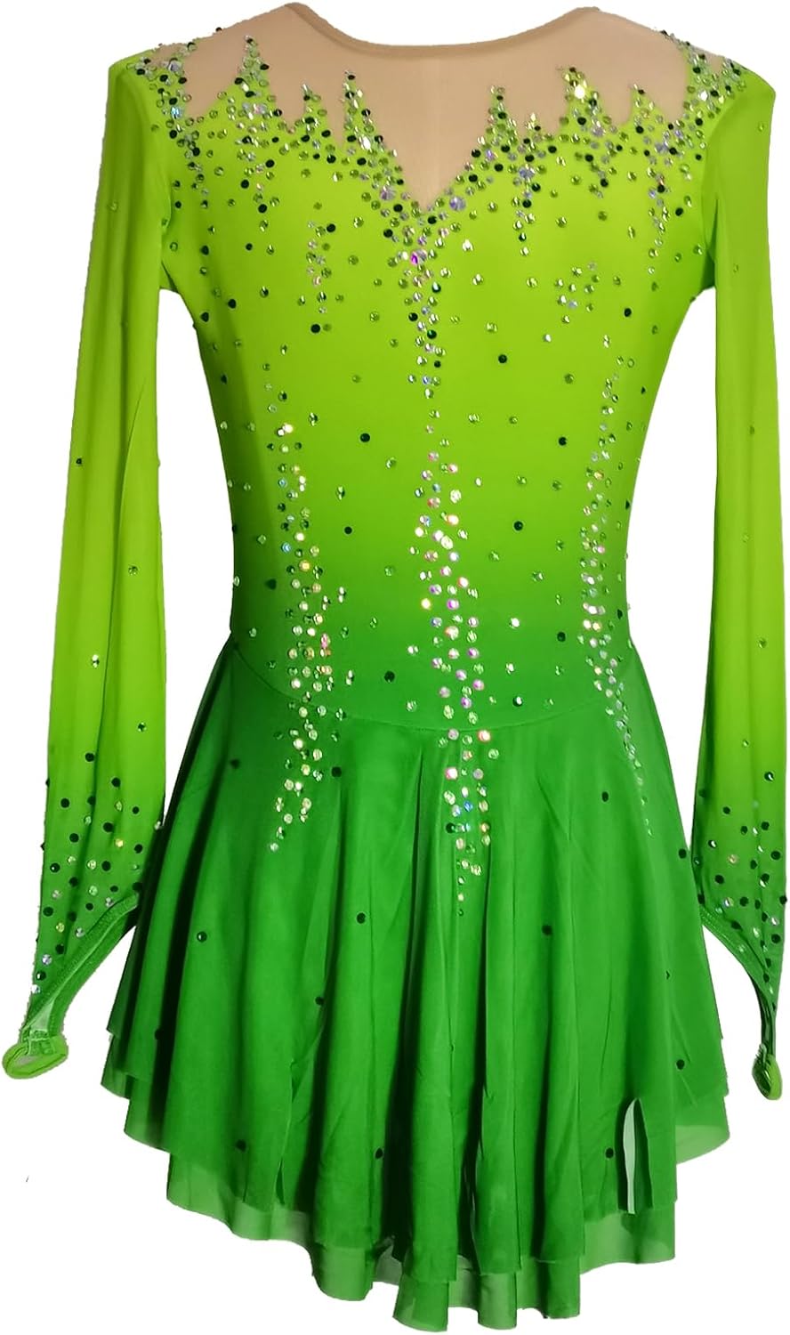 Figure Skating Dress Purple Longsleeve Rhinestone Design Custom Made Performance Competition Outfit for Adlt and Child