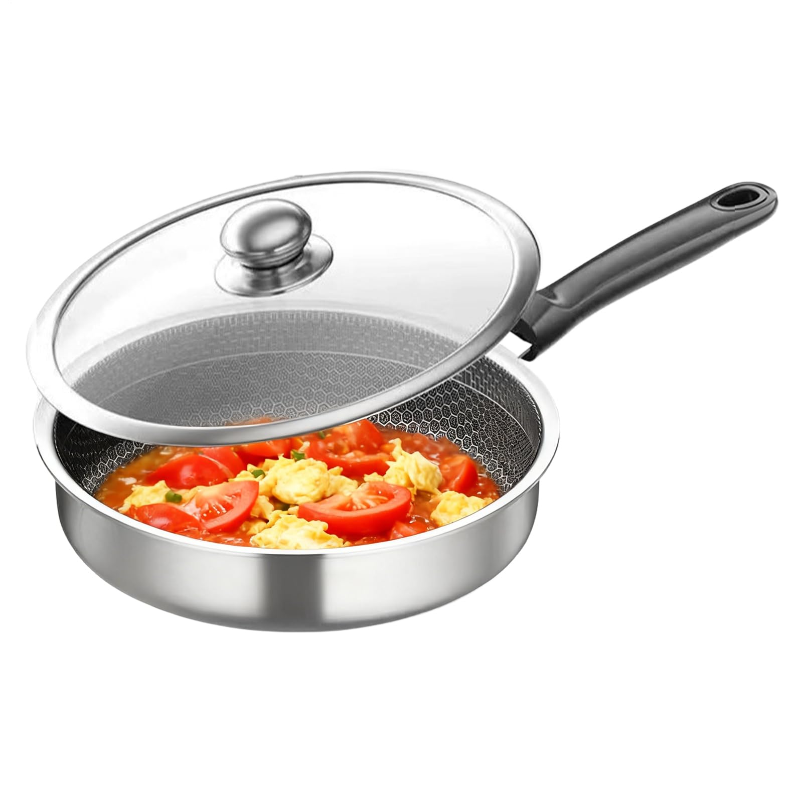 Sartenes Antiadherentes Utensilios de Cocina con Tapa Transparente | Sartén Individual para Restaurante Camping Estufa Eléctrica y Hogar en la Preparación de Alimentos