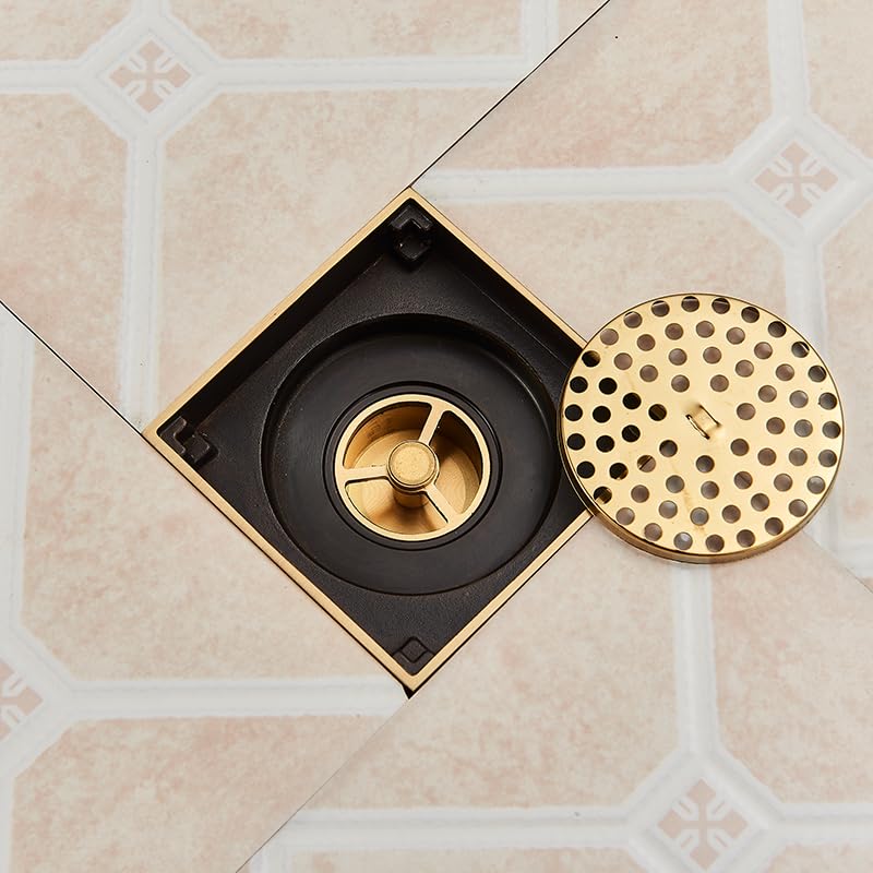 Sumidero Ducha Desagüe de Piso for baño Invisible Cuadrado de Oro Cepillado, Rejilla de desagüe for Ducha, desagüe de Piso Negro, desagüe de inserción for Azulejos Filtro Desague Ducha