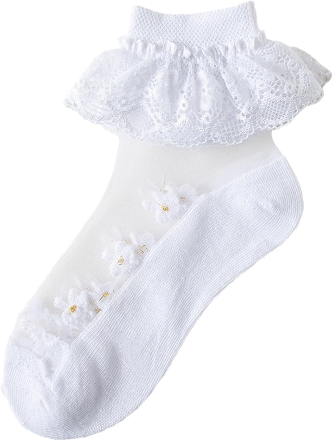 Girls Lace Ruffle Ankle Socks Floral Applique Dress Socks
