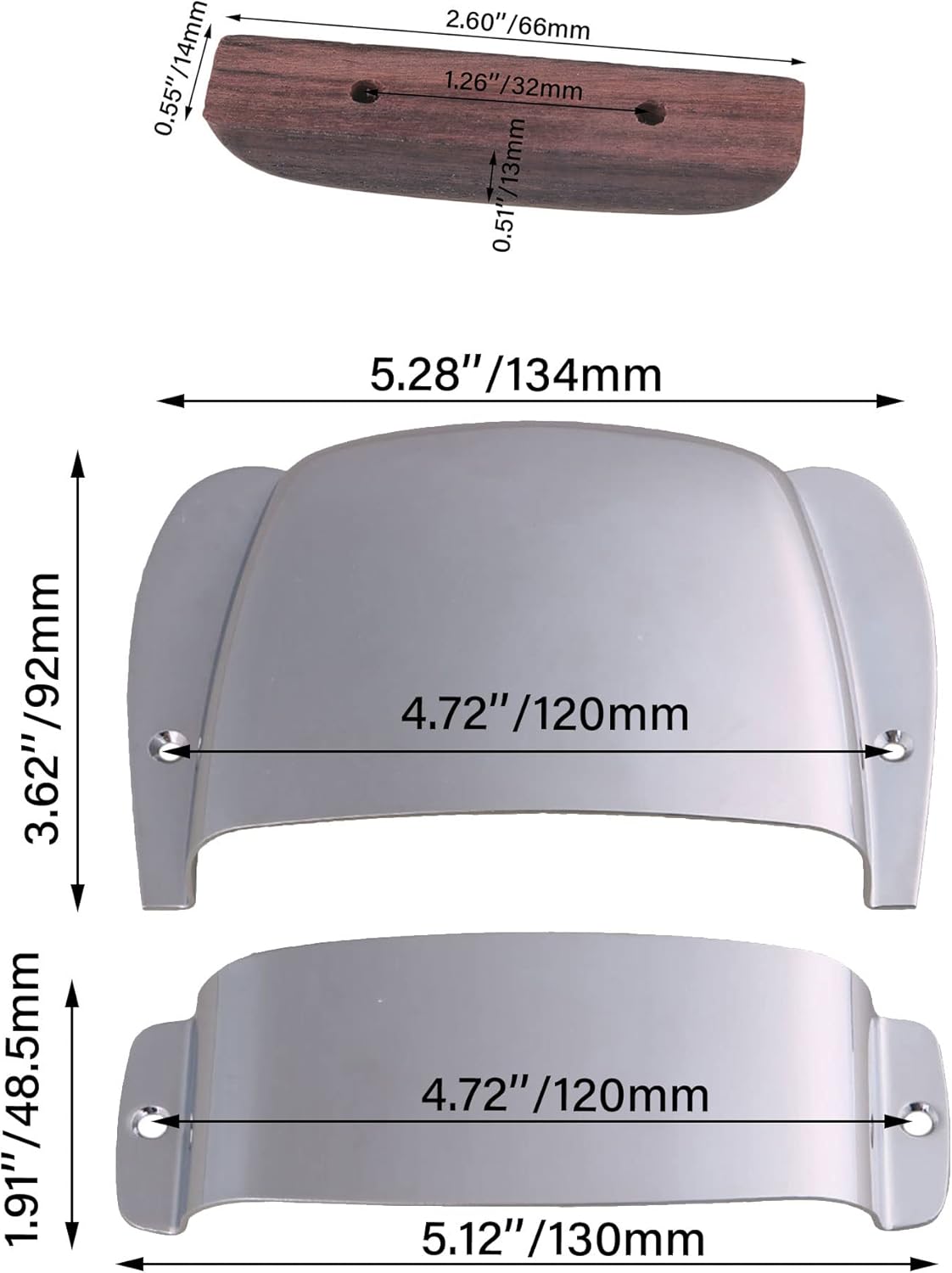 Lovermusic 2 Pieces Rosewood Hole Pitch 1.26inch Bass Guitar Thumb Rest & Chrome Pickup Bridge Cover Kit for Electric Guitar