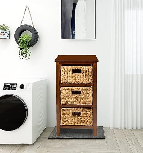 Miniatura 24 de eHemco Armario de almacenamiento de extremo X de 4 niveles con 4 cestas de mimbre, color blanco Blanco,Negro,verde azulado,Nuez,Gris