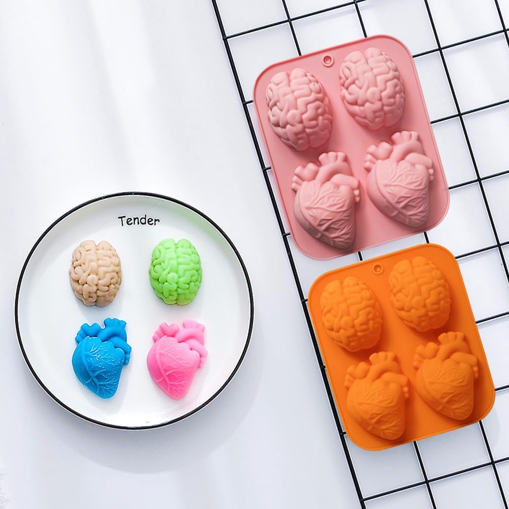 Silicone Heart and Brain Mold - 4Pcs 3D Realistic Halloween Heart and Brain Jelly Mold for Chocolate, Jelly, Pudding, Gelatin Molds image 5