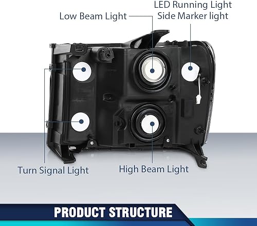 Vista 26 de PIT66 Conjunto de faros delanteros compatible con GMC Sierra 1500 2500HD 3500HD 3500HD 2007-2013, faros halógenos laterales del conductor