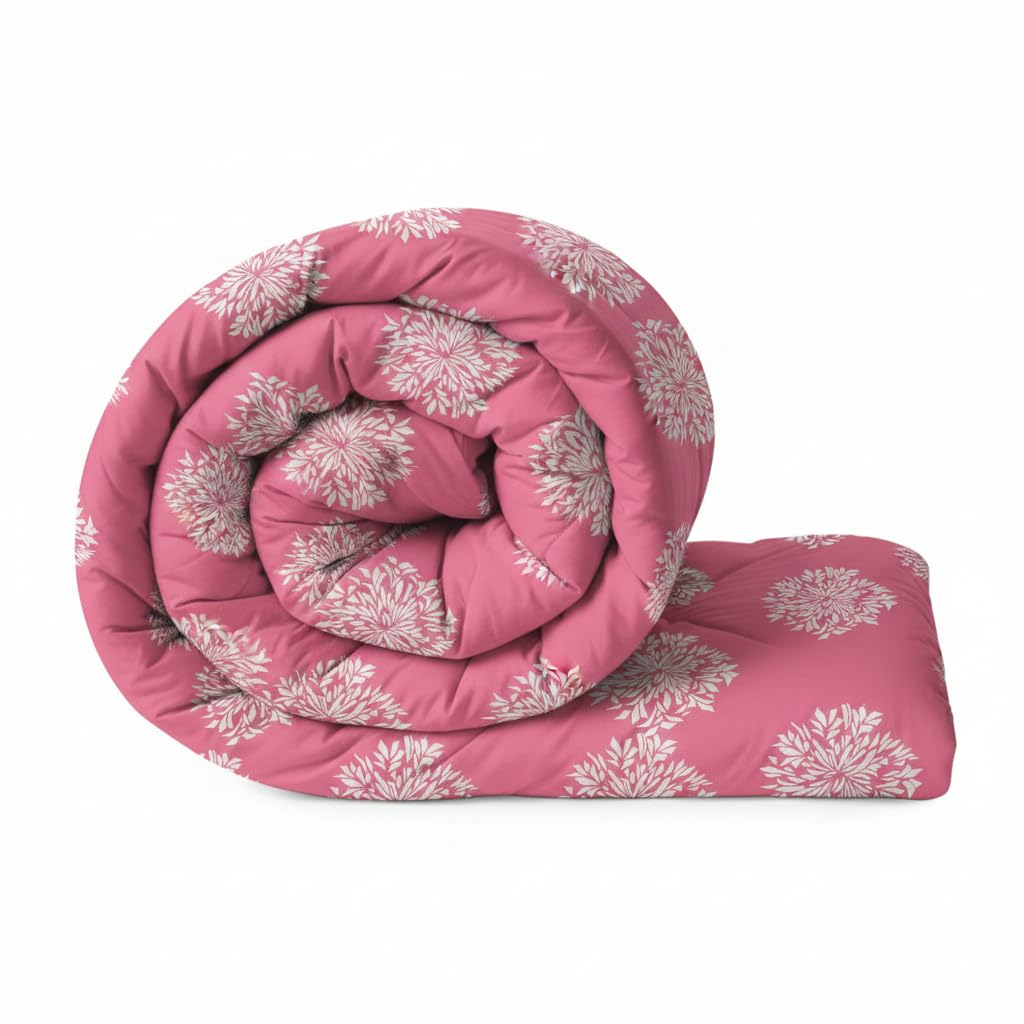 FLOATING DREAMS All Seasons Collection Micro Fiber Comforter | Dohar | Quit | Double Bed | Double Weaved | Washable | Hypoallergenic Skin Friendly (60x90 Inch) (Pink Flowers)-image-10