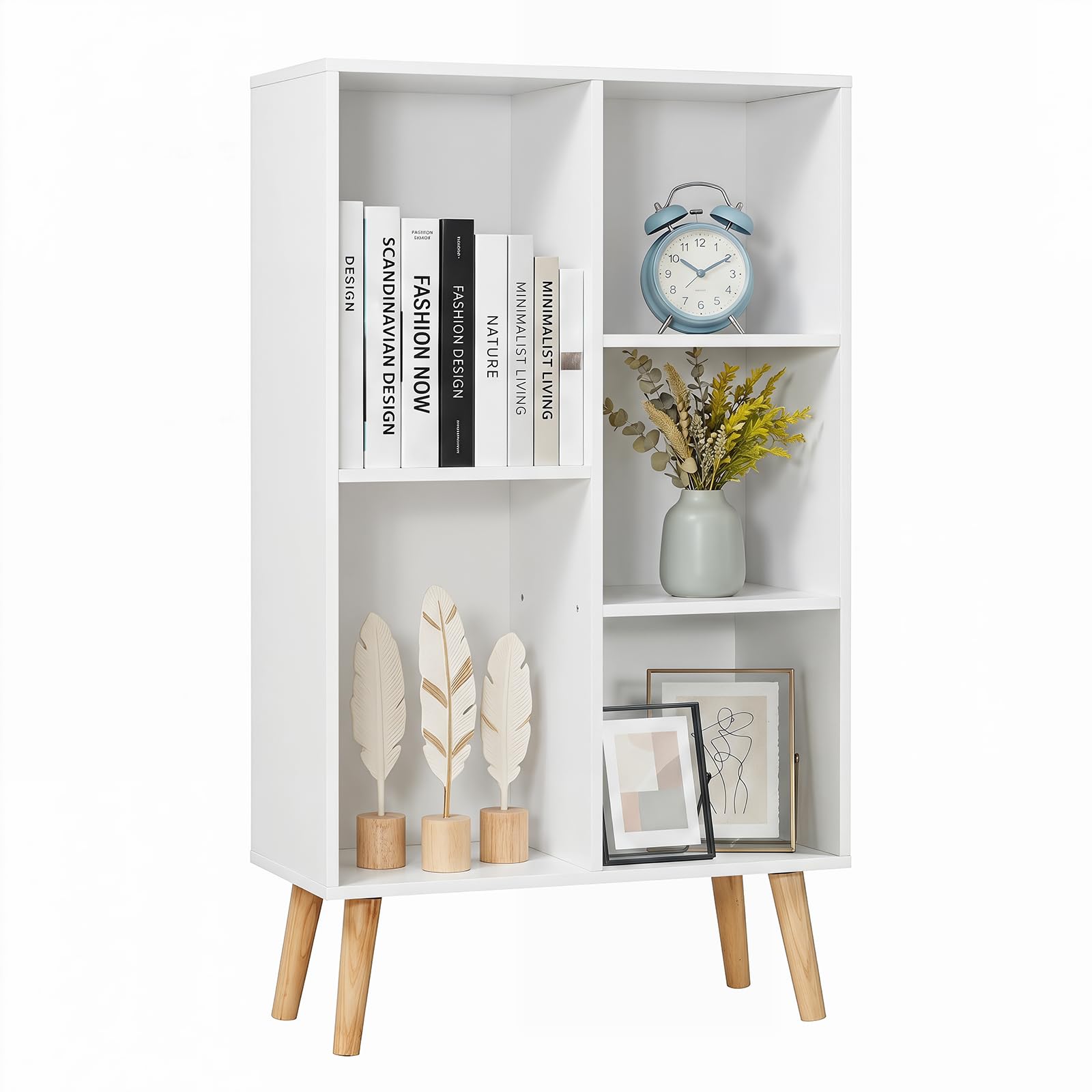 YAHARBO Small White Bookshelf,3 Tier Modern Kids Bookcase with Legs,5 Cube Wooden Bookshelves Storage Shelf,Book Shelves Organizer,Display Bookcases Cabinet for Room Nursery Study