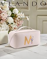 Vista 6 de Vlando - Bolsa de maquillaje con inicial personalizada, regalos personalizados para mujeres, Blanco-M