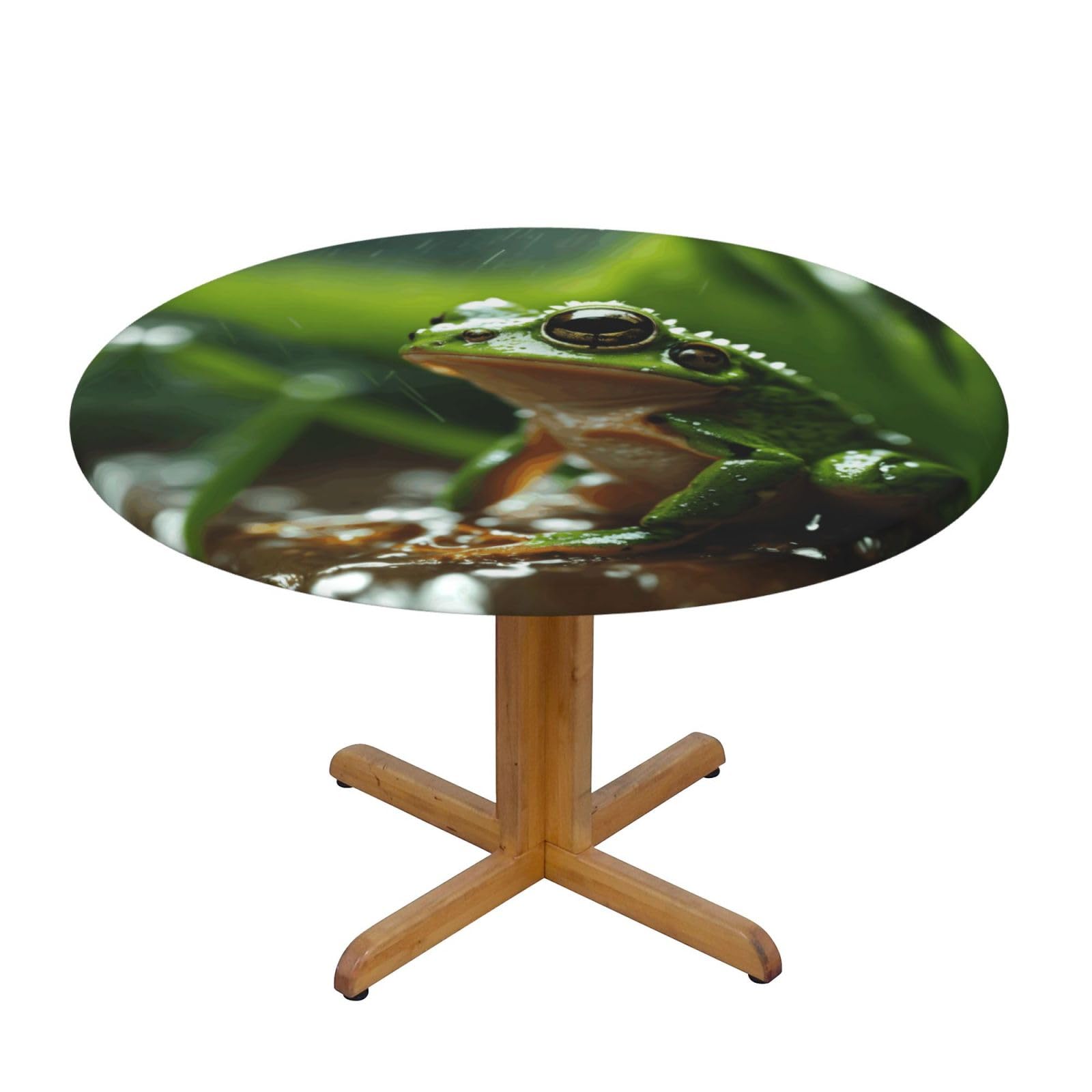 Frog And Rain Print Round Tablecloth Waterproof Table Cover Wipe Clean Washable Table Protector For Dining Room