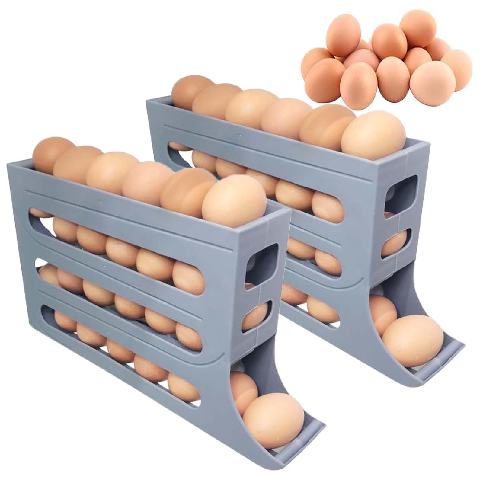 WUODHTW 4 Tiers Egg Holder for Fridge,Automatic Scrolling Egg Rack Holder, Space-Saving Egg Dispenser Holder, egg container Kitchen(2pcs)