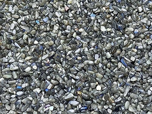Image of GAF TREASURES 2 oz Lot Natural Semi Tumbled Gemstone Chips, Crushed Mini Crystals, Undrilled Crystal Chips (Labradorite Black)