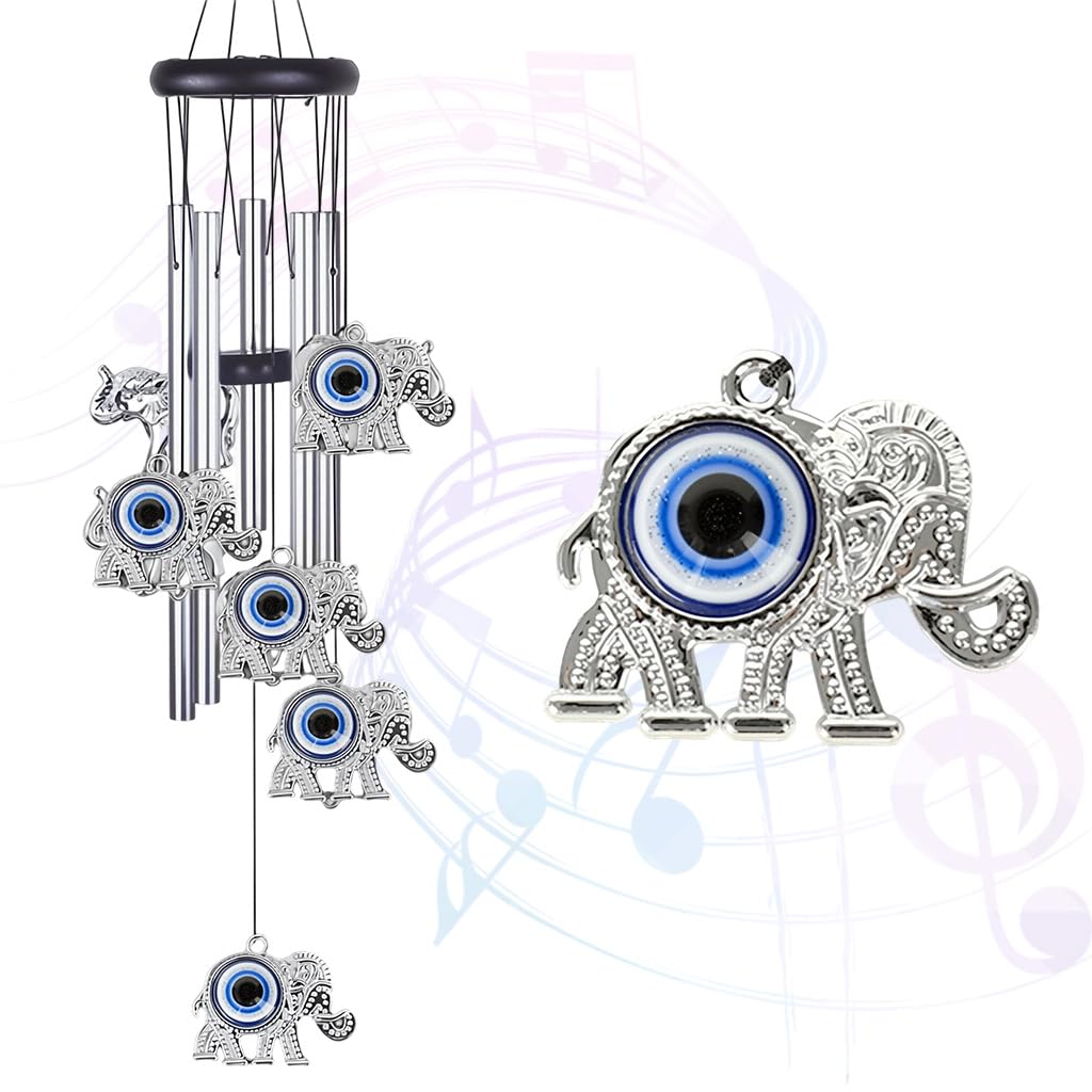 HASTHIP® 25 inch Blue Evil Eye Elephant Wind Chimes - Diwali Gift for Positive Energy Home Décor and Wall Décor Balcony &Living Room Hanging Decoration Items, Festive Vibes, Housewarming Gift-image-39