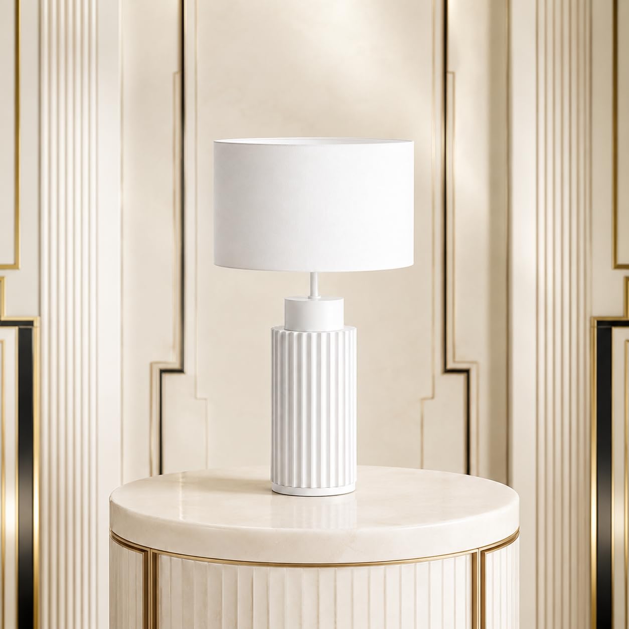 Novolux Lighting CERAMIC Lámpara de Mesa E27 15W Blanca | Pantalla de Algodón Blanco, Base de Cerámica, Diseño Clásico, Para Dormitorio, Salón y Zona de Lectura