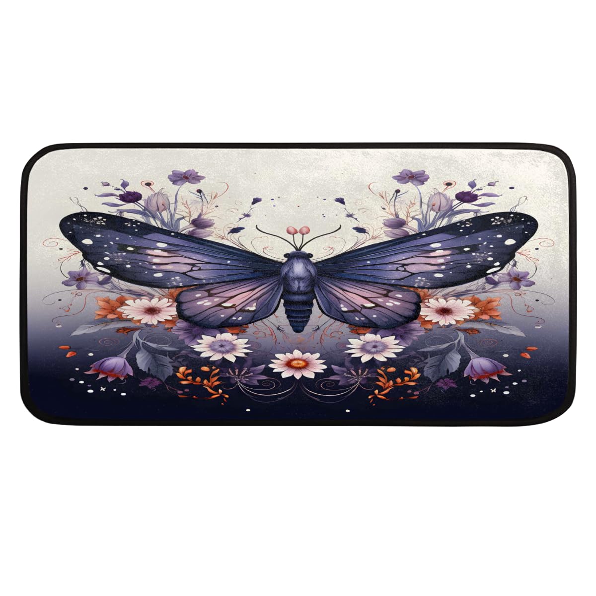 Tapis de cuisine gothique papillon floral, tapis de sol anti-fatigue doux pour évier et maison