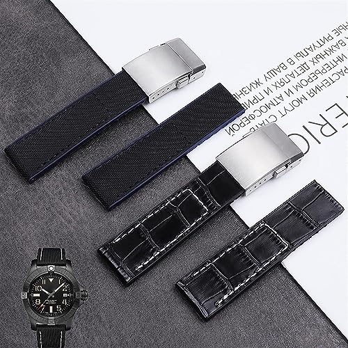 Bracelet de montre nylon pour Navitimer World cuir véritable 24mm - 4