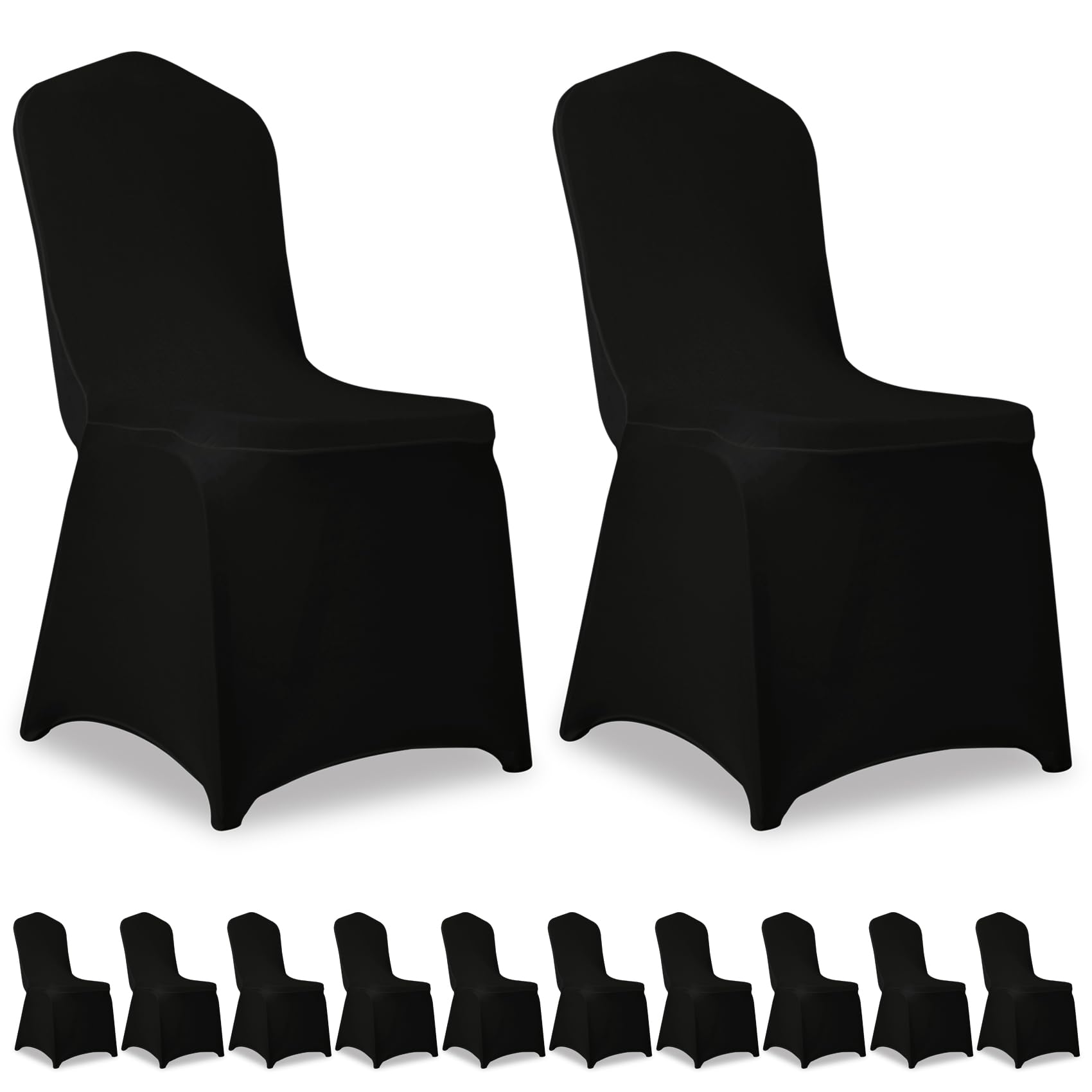 12 Pack Black Stretch Polyester Spandex Chair Covers Universal Washable Removable Chair Slipcovers Protector for Wedding Banquet Events Party Dining Decoration