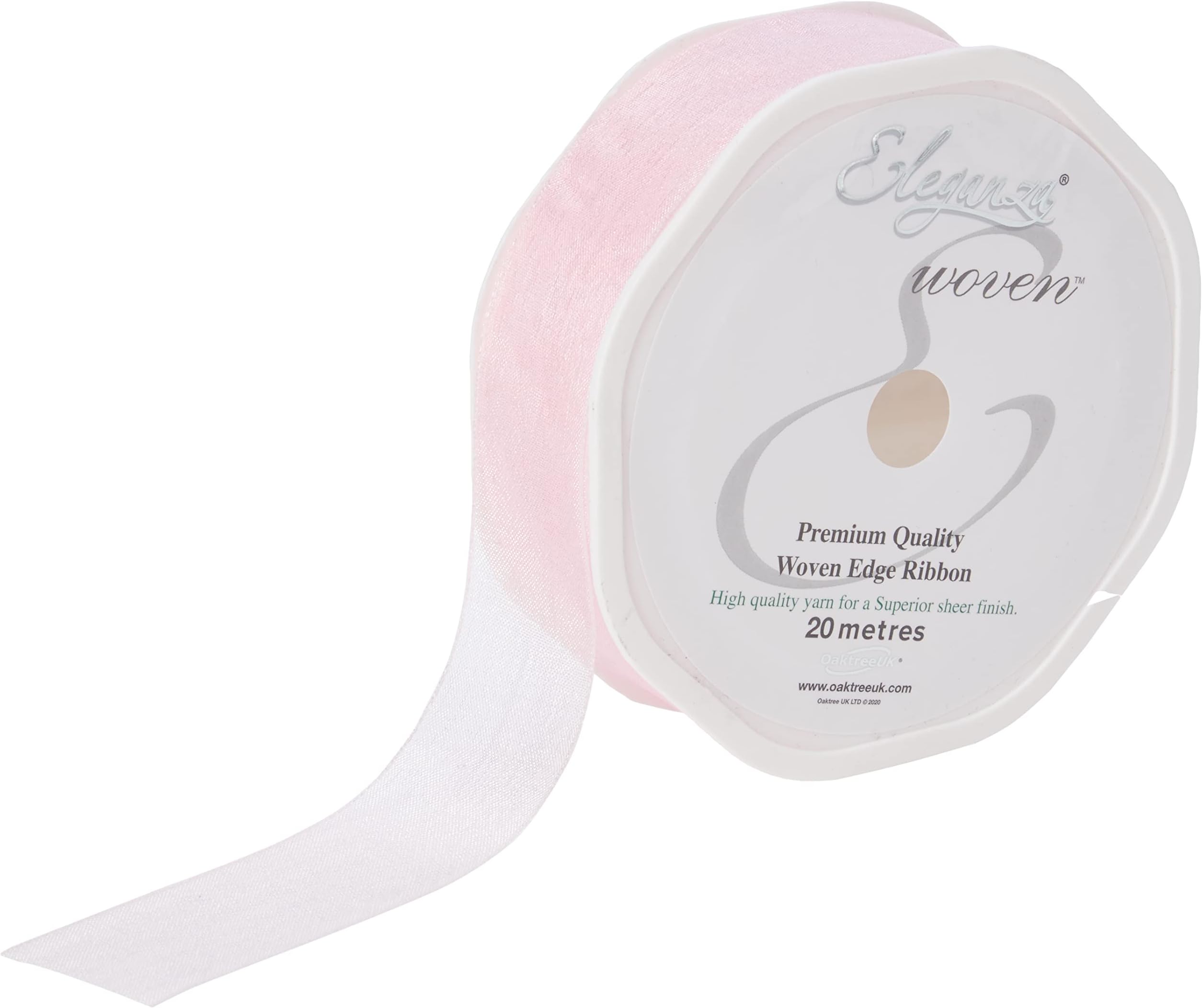Eleganza 25 mm x 20 m Woven Edge Ribbon, Light Pink