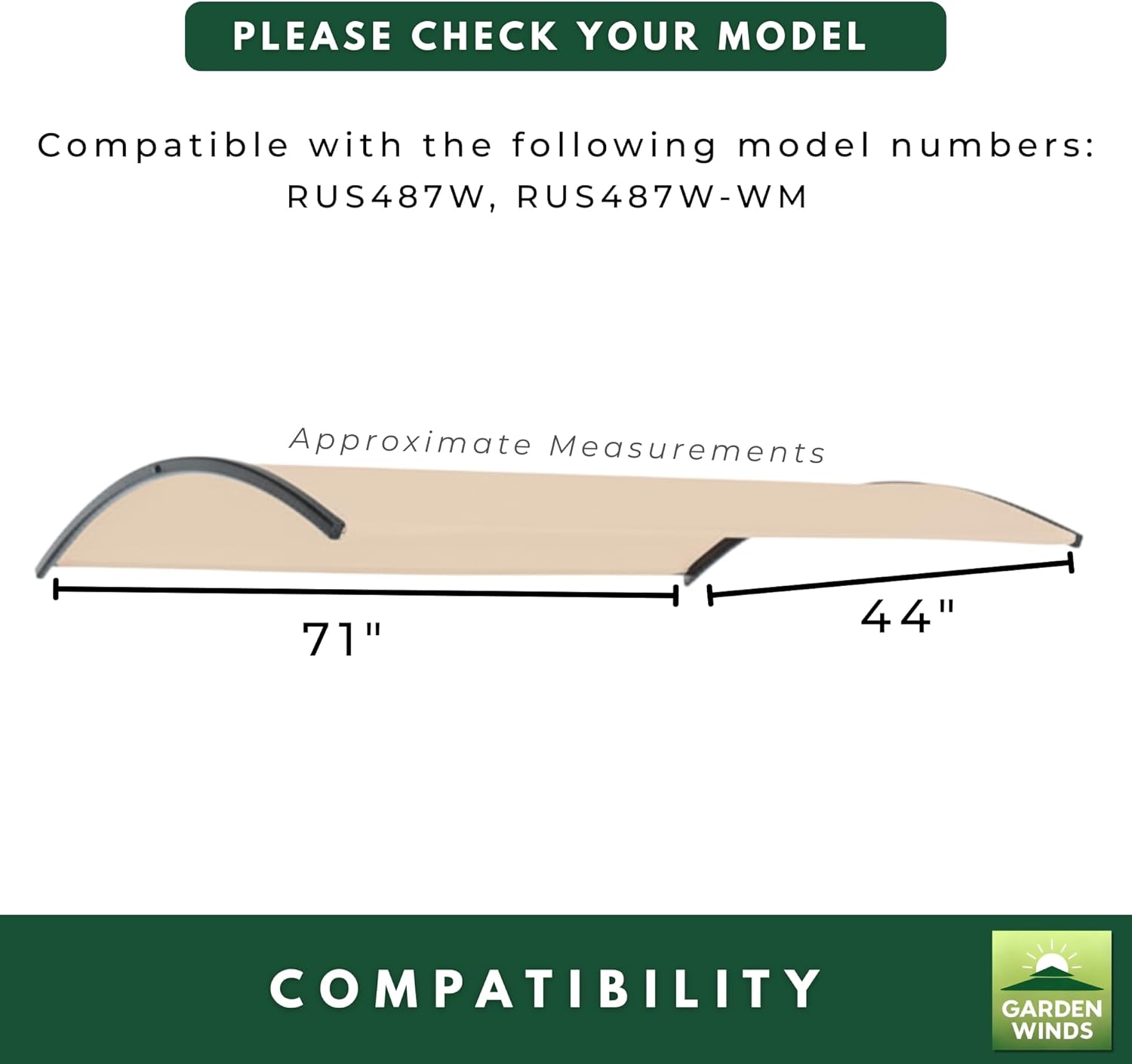 Garden Winds Durable 350 Replacement Canopy Top Compatible with 2 Seat Bungee Swing Models RUS487W, RUS487W-WM - Beige