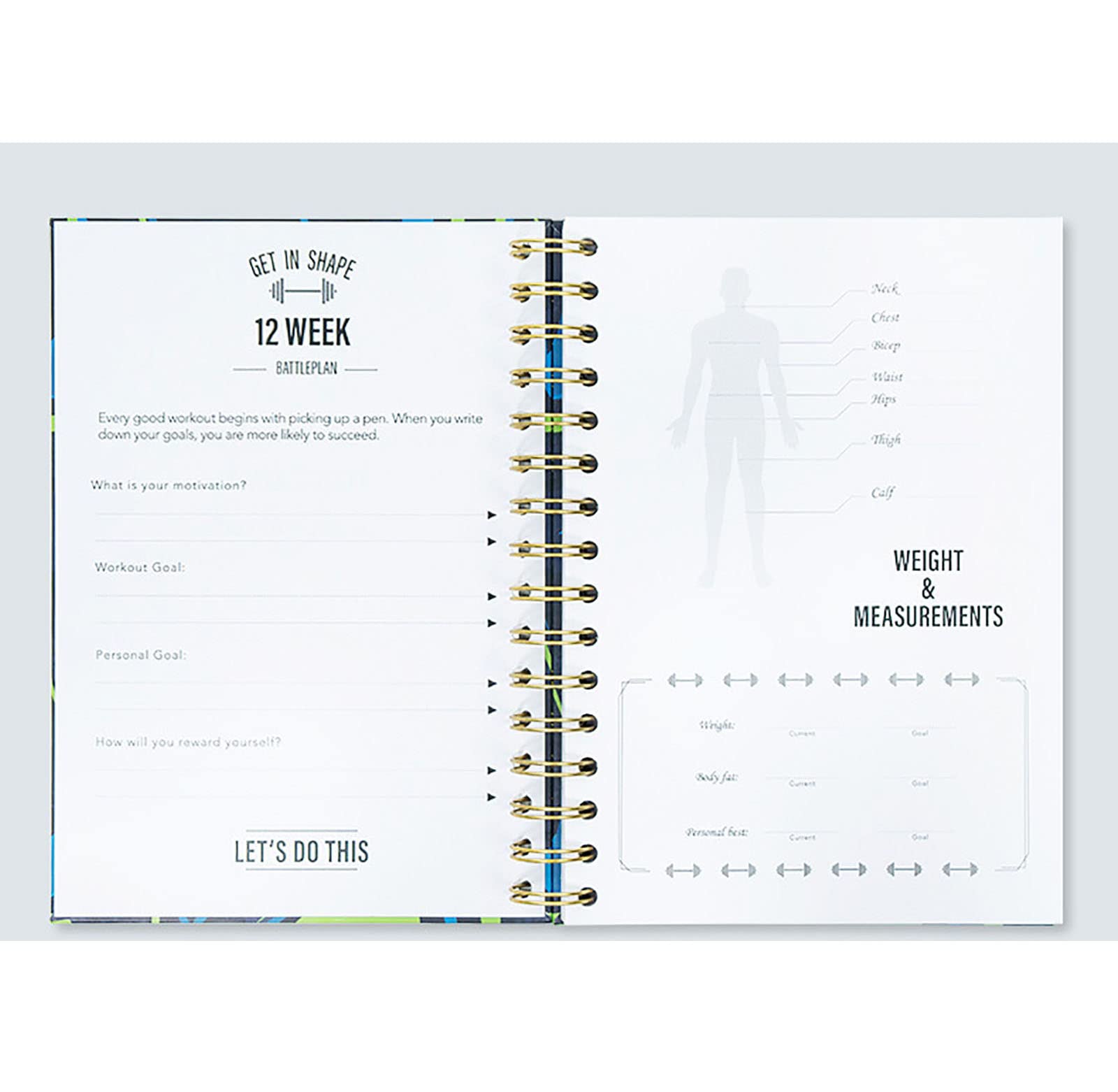 Pianificatore di Fitness Quaderno a Spirale Cibo per Esercizi a Righe Diario per Regalo Sportivo Body Manager Programma di Fitness di 12 Settimane,Black,A5(210 * 148mm)