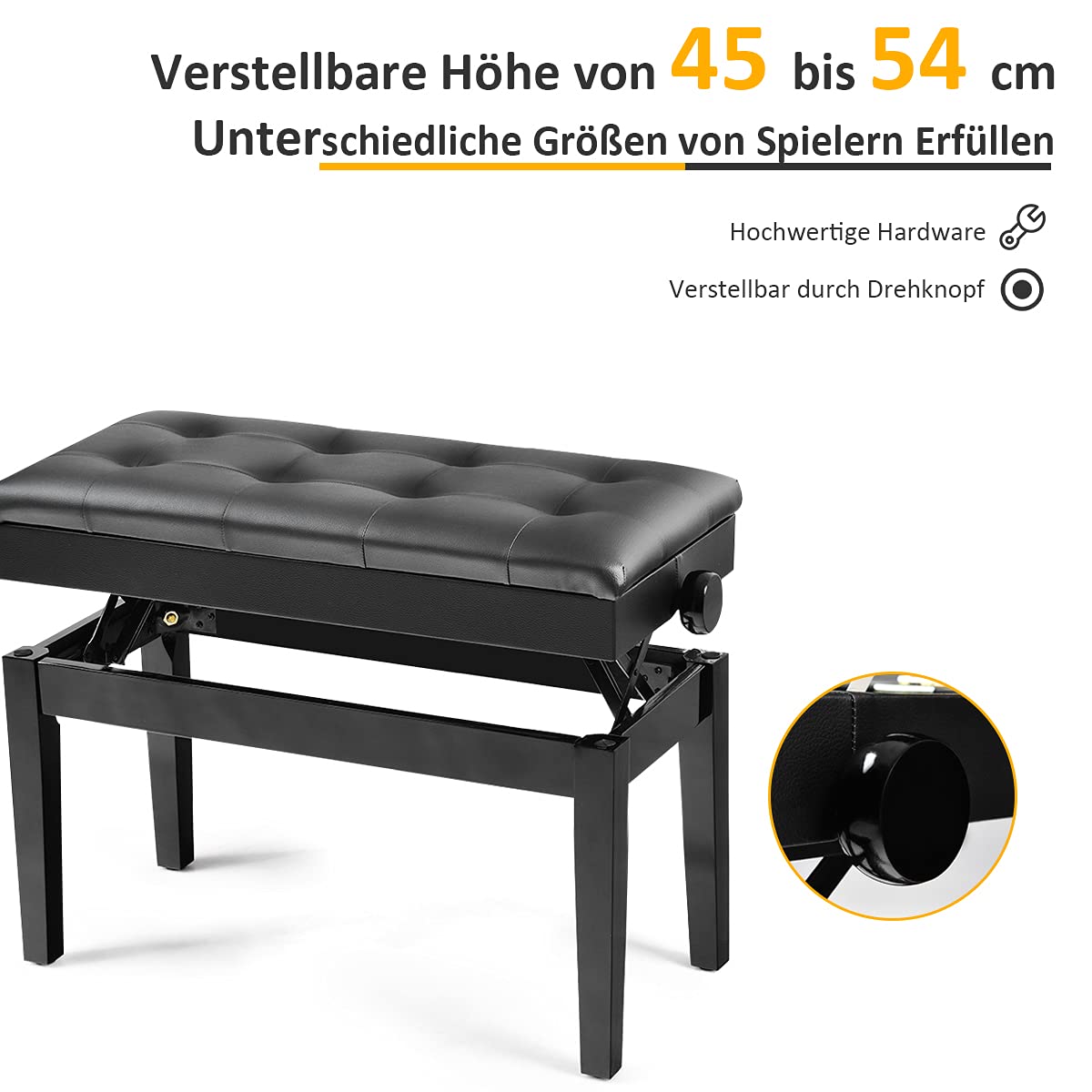 RELAX4LIFE Doppelte Klavierbank, höhenverstellbarer Klavierhocker für Konzertsaal & Zuhause & Musik Klassenzimmer, Keyboardbank mit Stauraum, Keyboardstuhl mit Kunstleder Kissen, Schminkhocker schwarz