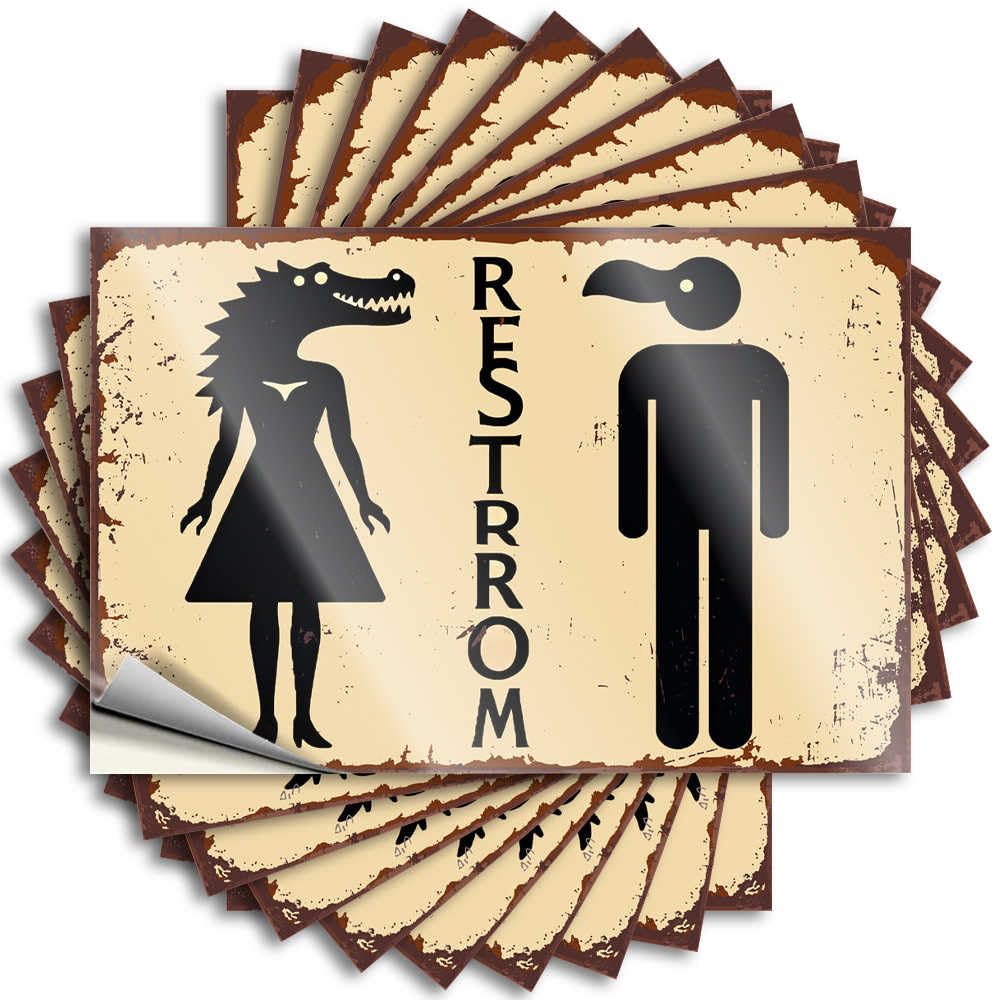 Fzfn Colour Funny Bar Decor Funny Decals - Crocodile Lady And Raven Man Restroom Sign Removable Decal Bottle Easy Peel For Essentials(8X12cm)