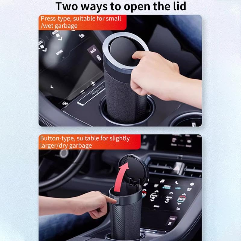 Image of RIGGEAR Car Trash Can for Cup Holder, Mini Waterproof Leakproof Car Dustbin with Flip Lid, Portable Garbage Bin (Silver)