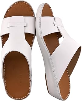 AL NAHHAM Handmade Arabic Sandals For Men | Outdoor Mens Slippers | Everyday Flip Flops Open Toe | Full Genuine Softy Leather | New Arabic Design | Tan Footbed | Comfortable & LightWeight