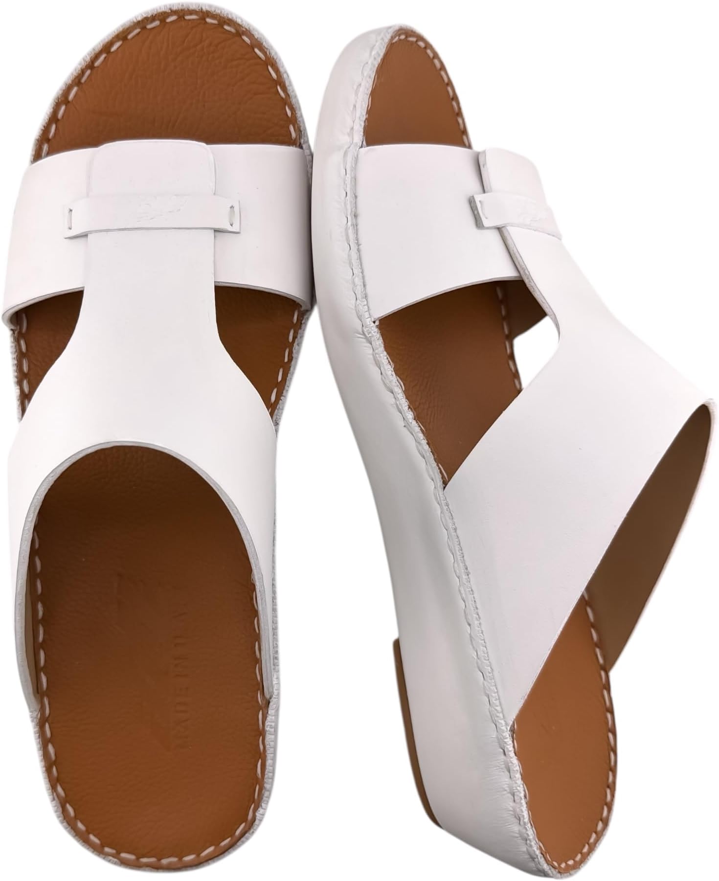AL NAHHAM Handmade Arabic Men's Slippers | Outdoor Arabic Sandals For Men | Flip Flops Open Toe | Full Genuine Softy Leather | New Arabic Design | Tan Footbed | Comfortable & LightWeight