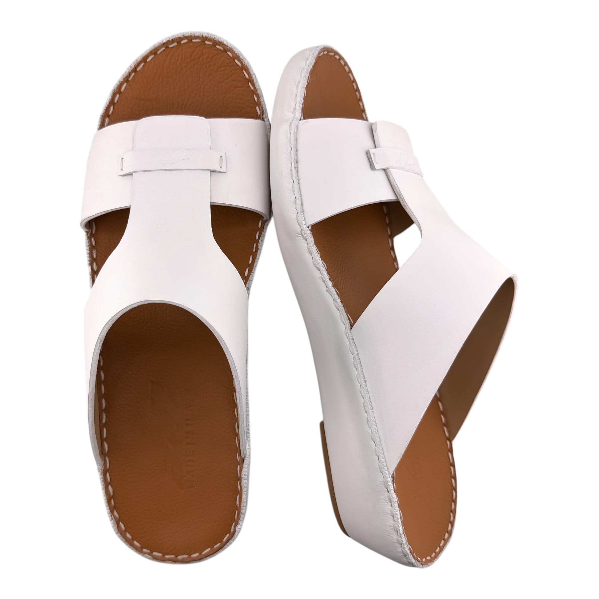 AL NAHHAM Handmade Arabic Sandals For Men | Outdoor Mens Slippers | Everyday Flip Flops Open Toe | Full Genuine Softy Leather | New Arabic Design | Tan Footbed | Comfortable & LightWeight