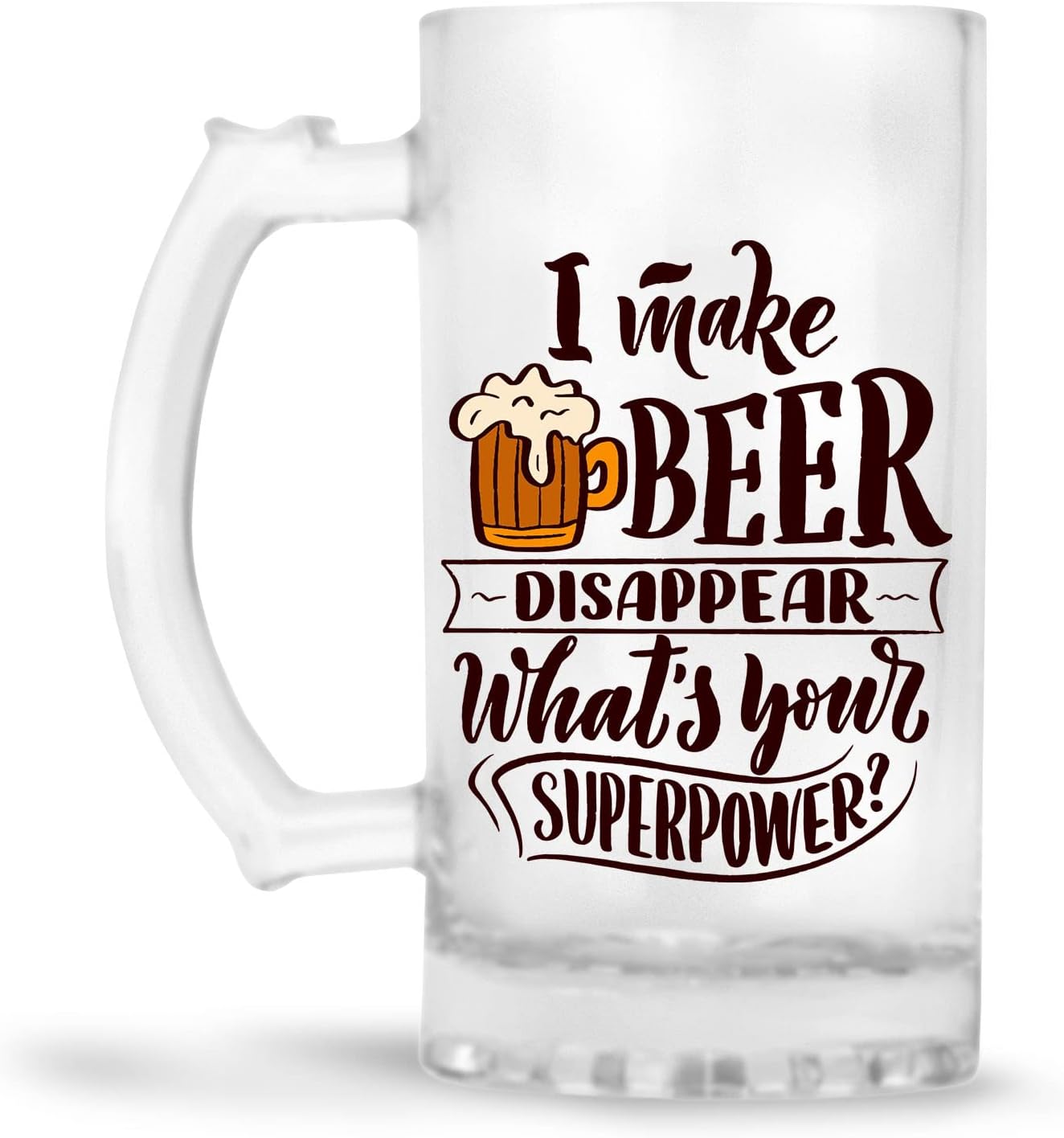 CHHAAP Glass Printed Beer Mug with Handle Gift for Men Dad Brother Husband Son Boyfriend Friends (470 ml)(BRMUG-9, Clear