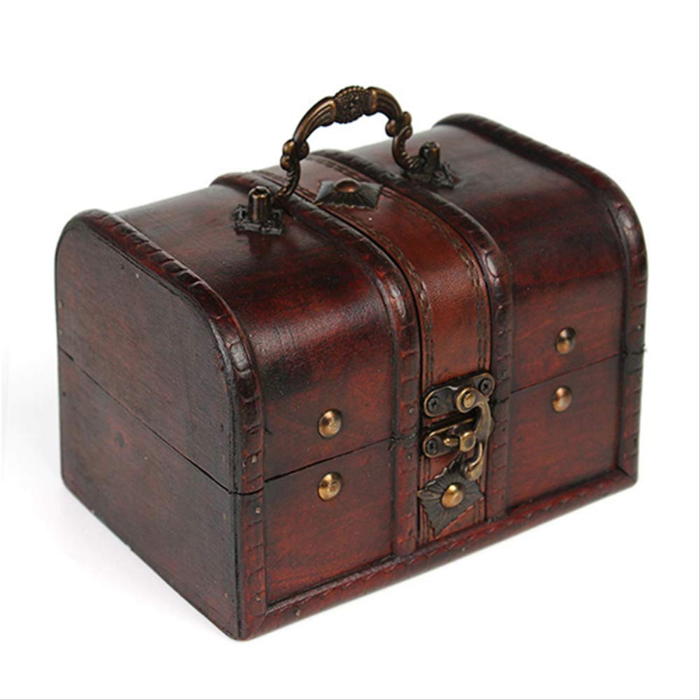 Vimmor Retro Wooden Lock Jewelry Necklace Storage Box Trinket Container Holder Case Set Home Ornament Organizer L