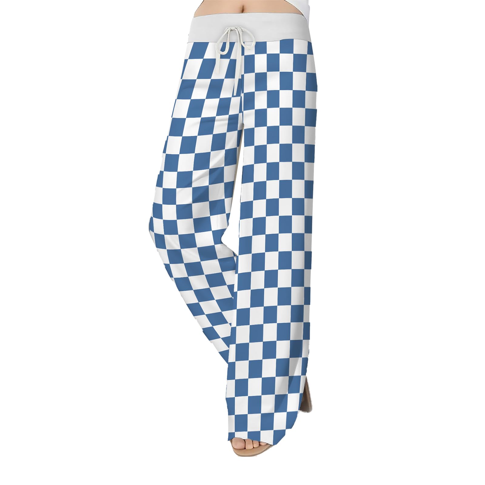 Checkered Pants Women High Waist Casual Gingham Trousers Loose Fit Wide Leg Bottoms High Waist Plaid Sweatpants Lounge