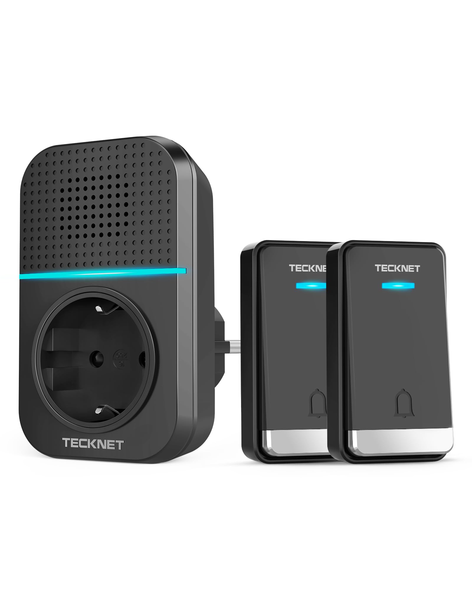 TECKNET Timbre Inalámbrico Kit, 400M Timbre Inalámbrico Autoalimentado | IP65 Kit de Timbre con 2 Transmisores, 5 Niveles de Volumen Doorbell con Puertos USB Externos y luz LED, 60 Melodías