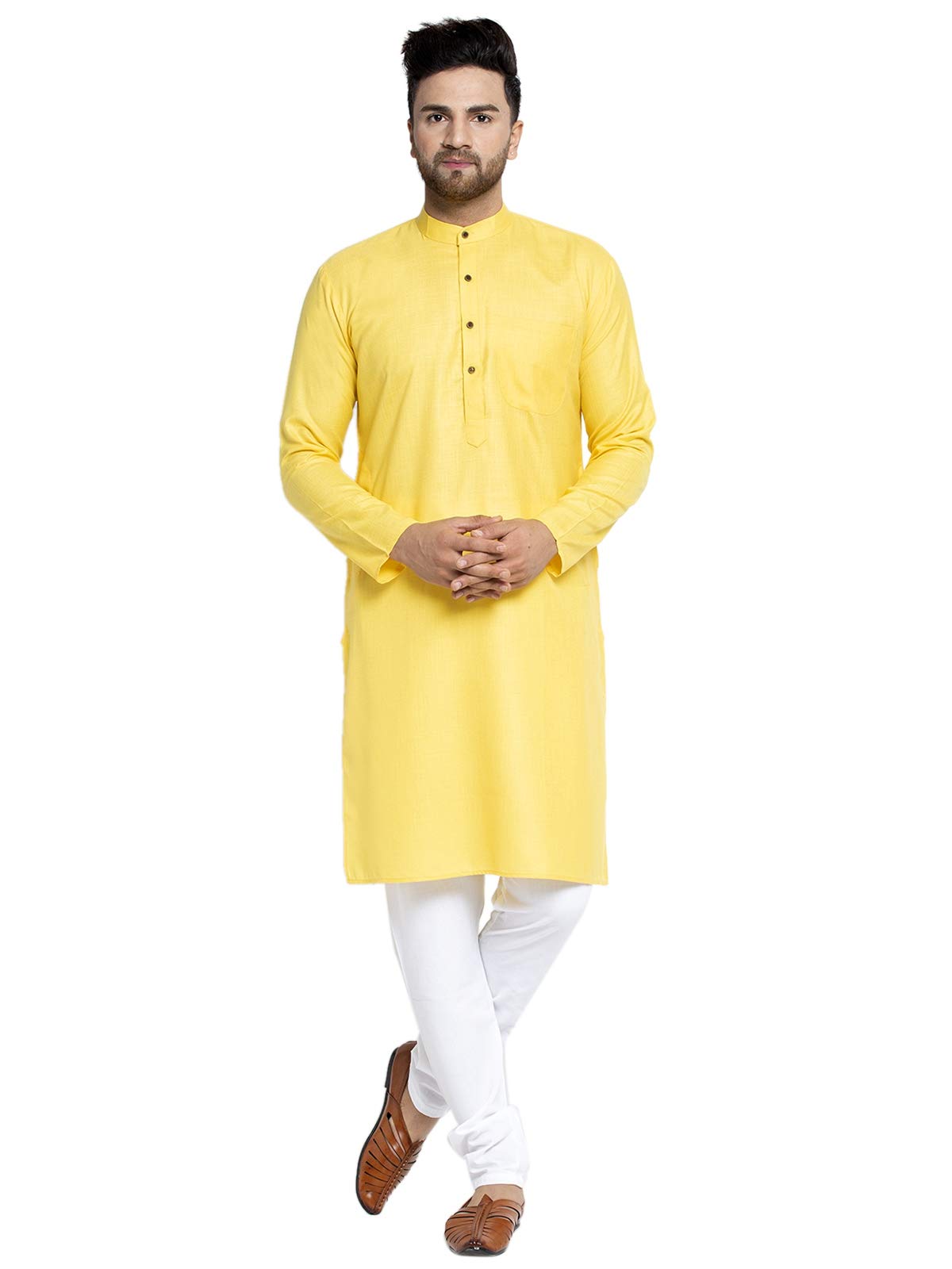 Jompers Men's Cotton Kurta Payjama Set. (Lemon,L)