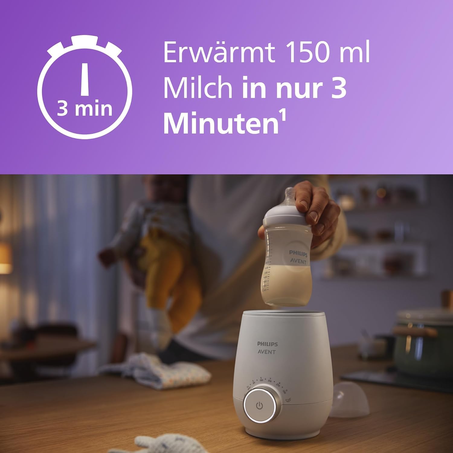 Set aus AVENT Schneller Premium-Fläschchenwärmer Modell SCF358/00 + Philips AVENT Babyflaschen Natural Response – Babyflaschen mit AirFree Ventil, 260 ml, BPA-frei (Modell SCY673/82)