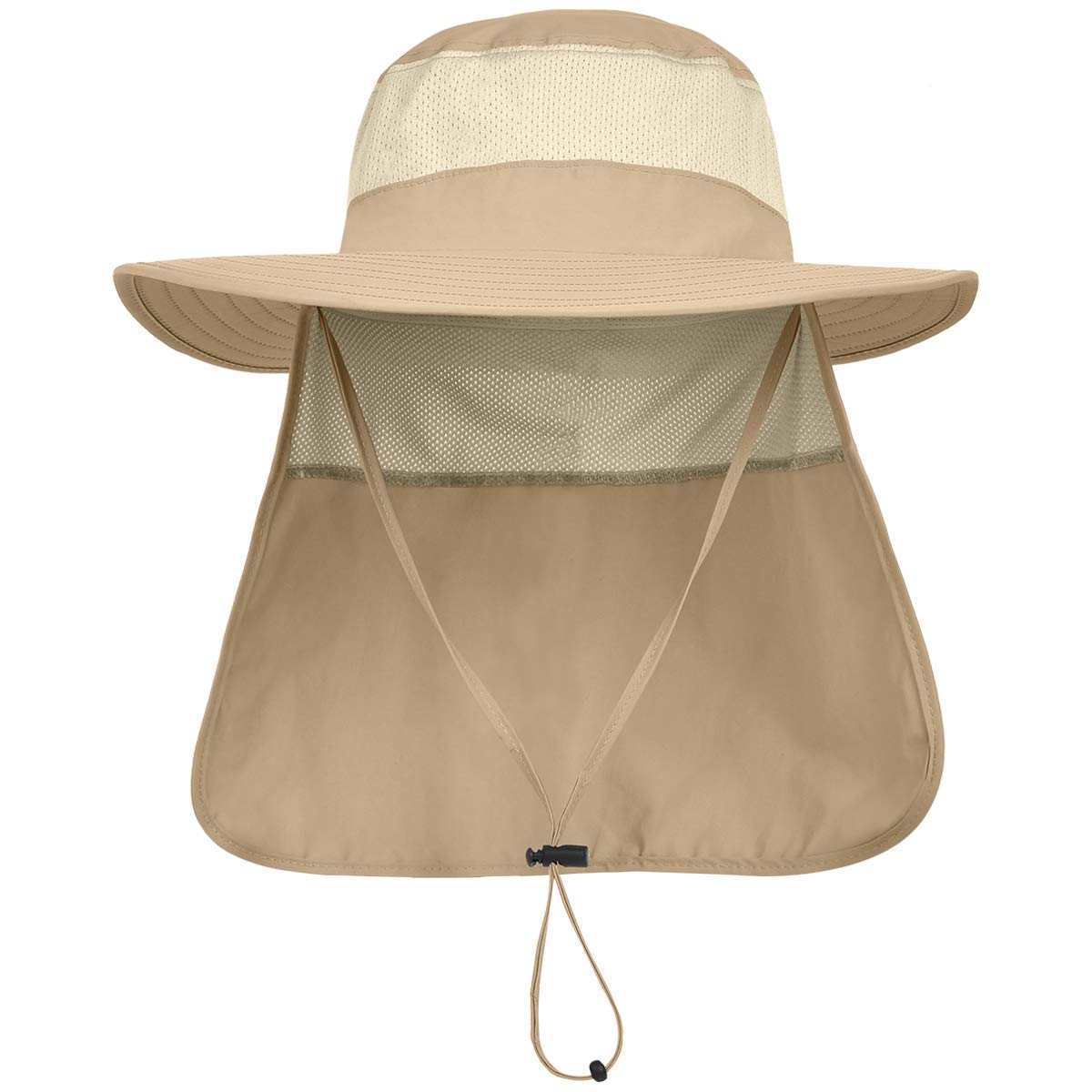 LCZTN Mens UPF 50+ Sun Protection Safari Cap Wide Brim Fishing Hiking Farmers Hat with Neck Flap for Garden Work, Khaki, One size