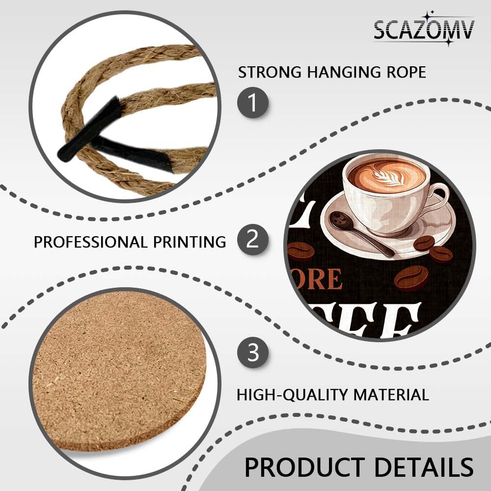 SCAZOMV Coffee Bar Wood Sign, Funny Coffee Phrase Plaque-All You Need Is Love And More Coffee, Rustic Coffee Signs Decor for Home Office Cafe Coffee Station 12'' Round image 3